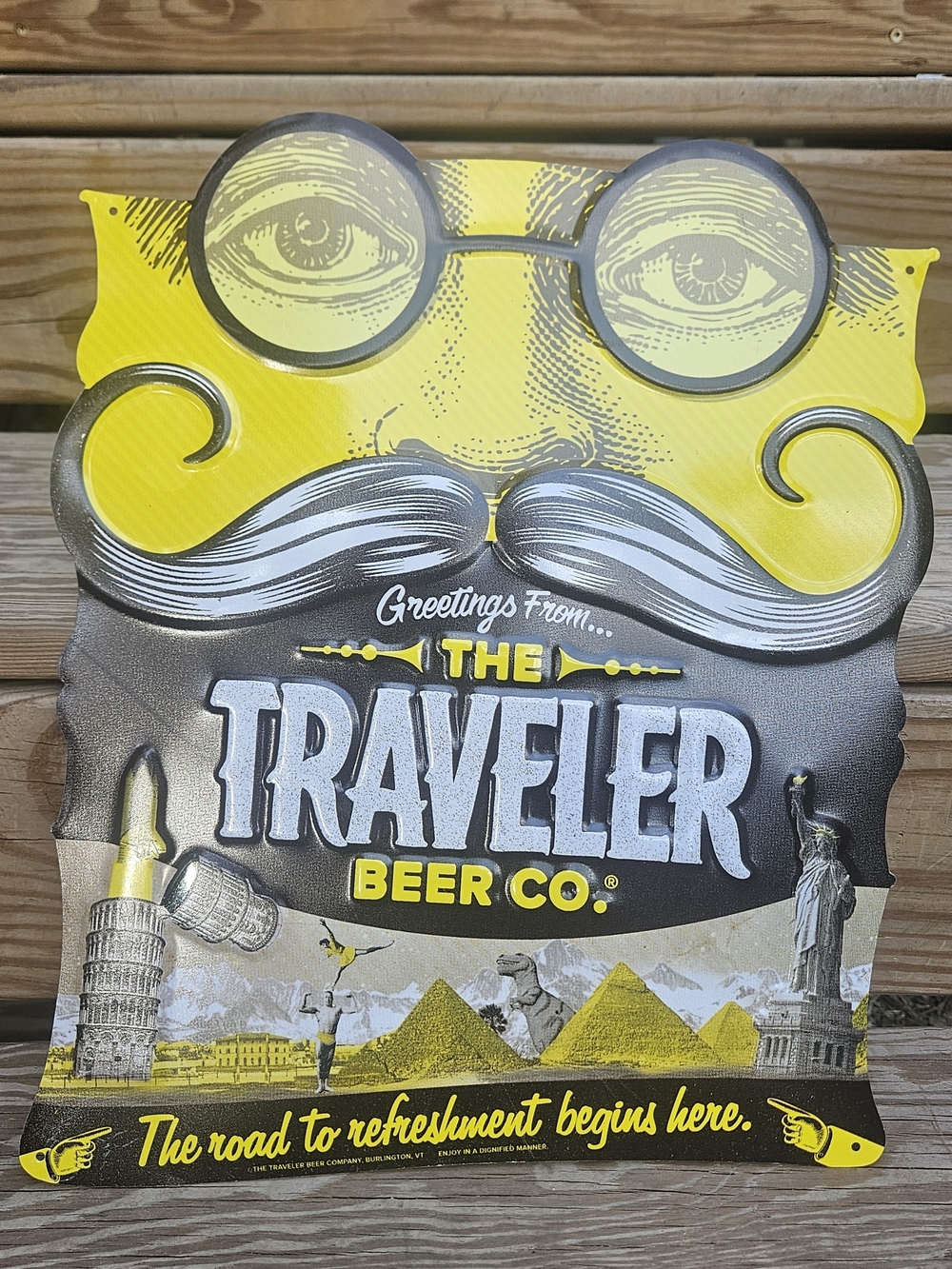 The Traveler Beer Co. Decorative Metal Sign - Yellow & Silver